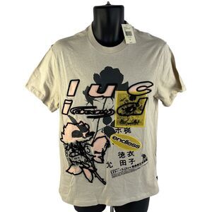 New Mens Guess Lucid Dreams Graphic Textured T-Shirt Sz M NWT Ecru Pearl